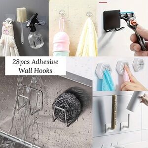 28pcs Adhesive Wall Hooks Storage Organization Lot